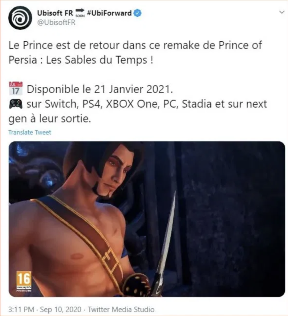 Prince of Persia: The Sands of Time Remake anunciado para PC, Xbox e PS4, mas cita Switch no site oficial