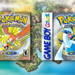 Ilustração: Box Arts dos jogos Pokémon Gold e Silver em frente ao mapa de Johto