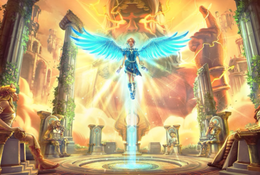 A imagem mostra Fenyx em apoteose na nova DLC Immortals Fenyx Rising: A New God