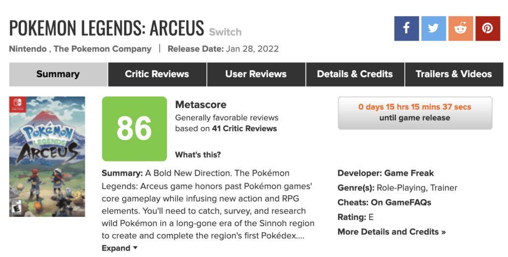 Pokémon Legends: Arceus tem recebido notas muito boas da imprensa, inclusive diversos 10