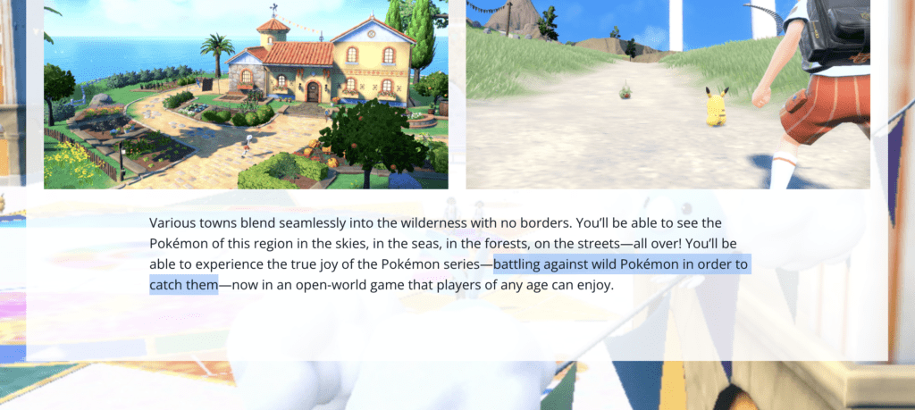 Site pode indicar que Pokémon Scarlet & Violet não apresentem a mesma técnica de captura livre de Pokémon Legends: Arceus