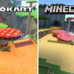Fãs recriam pista Mushroom Gorge de Mario Kart no Minecraft