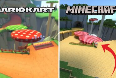 Fãs recriam pista Mushroom Gorge de Mario Kart no Minecraft