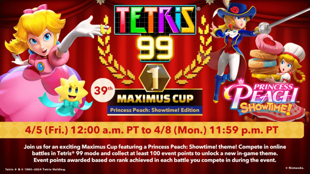 Nintendo anuncia nova edição da Maximus Cup de Tetris 99 com destaque para Princess Peach