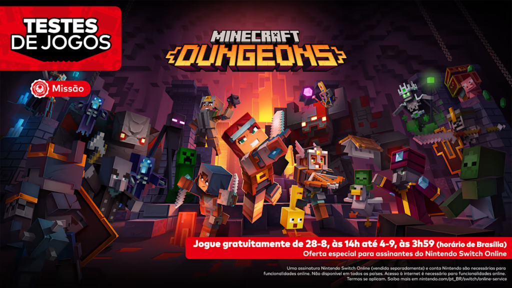 Nintendo anuncia semana de teste para Minecraft Dungeons para assinantes do NSO