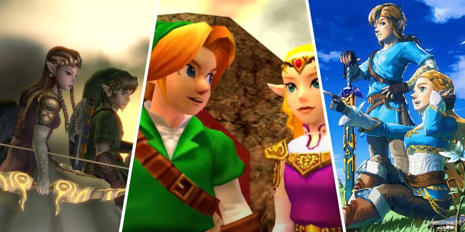 Zelda e Lin em Twilight Princess, Ocarina of Time e Breath of the Wild