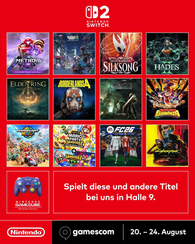 Nintendo divulga lista de jogos na Gamescom 2025 e revela grandes surpresas para o Switch 2