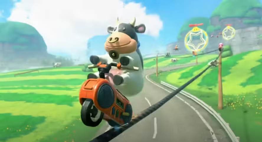PETA critica Mario Kart World por personagem vaca com piercing no nariz