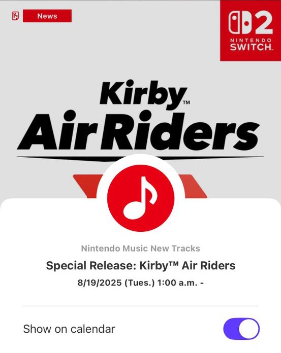 Nintendo Music inova e adiciona faixas de Kirby Air Riders