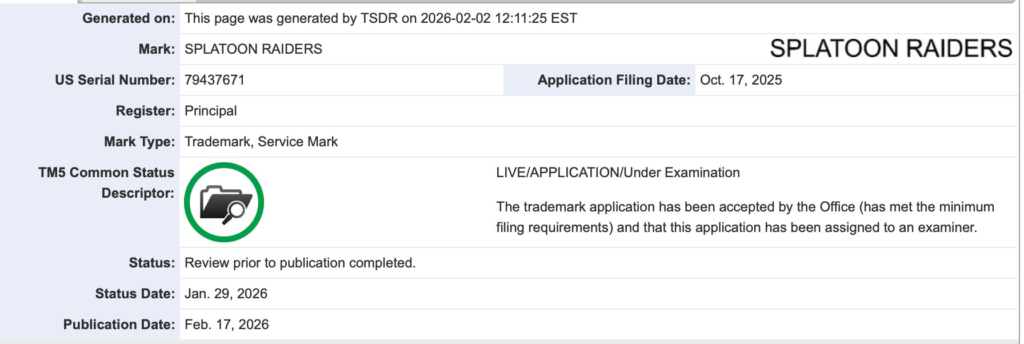 Registro de marca de Splatoon Raiders é atualizado e revela data curiosa